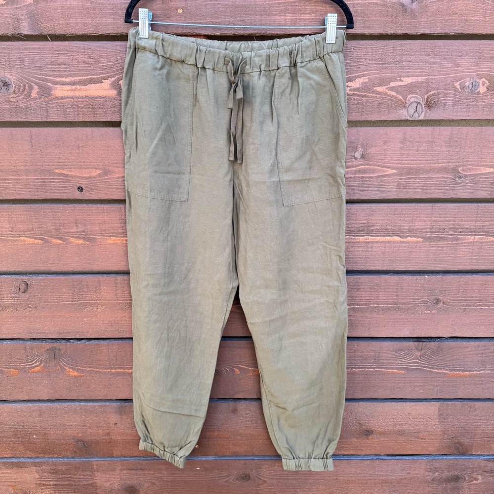Women's Outerknown Linen Cotton Blend Drawstring Utility Jogger Pants M Green